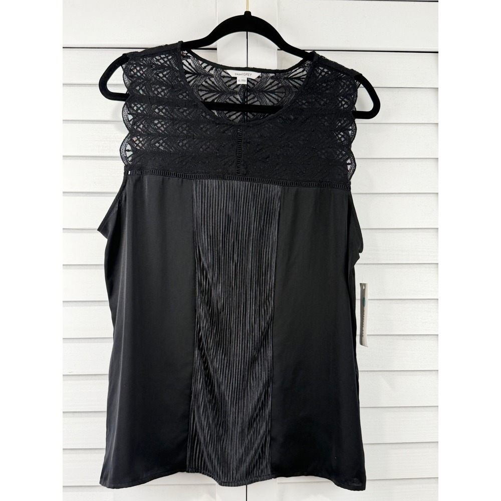 sweetGREY Sleeveless Top Women XL‎ Black NEW Lace Yoke Pleated Stitch Fix